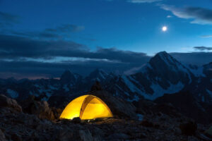 yellow tent at night